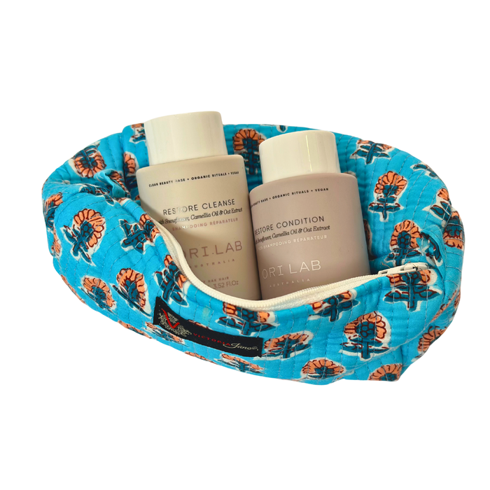 Blue Petal Flower Ori Lab Restore Travel Set in bag