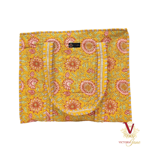 Gold Floral Zipped Designer Carry All Tote Bag