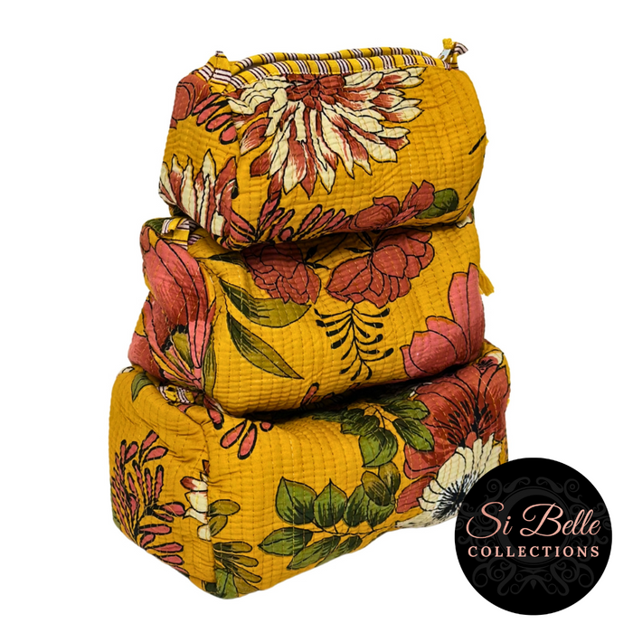Mustard Flower Tote Pouch Set – Matching Duo