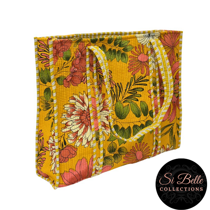 Mustard Flower Tote Pouch Set – Matching Duo