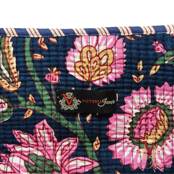 Navy Floral Zipped Designer Carry All Tote Bag close up