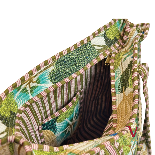 Green Peacock Jungle Zipped Designer Carry All Tote Bag open