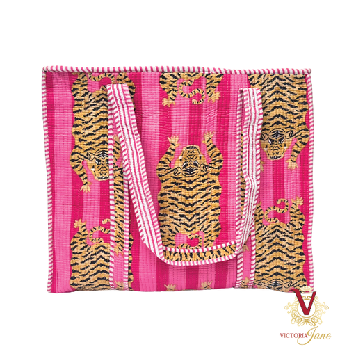 Tibetan Tiger Pink Zipped Designer Carry All Tote Bag