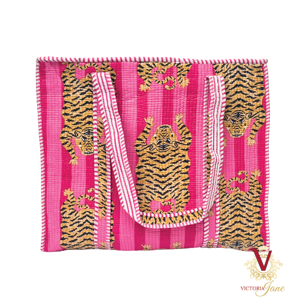 Tibetan Tiger Pink Zipped Designer Carry All Tote Bag