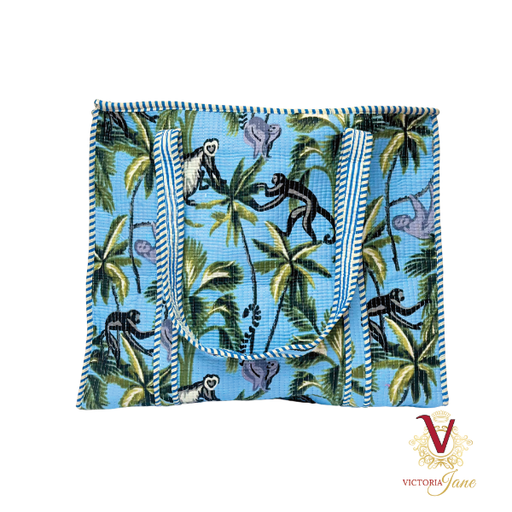 Blue Monkey Zipped Designer Carry All Tote Bag