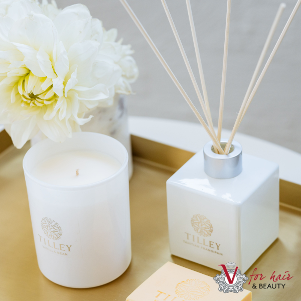 Tilley - Pink Lychee Candle & Reed Diffuser on tray coffee table