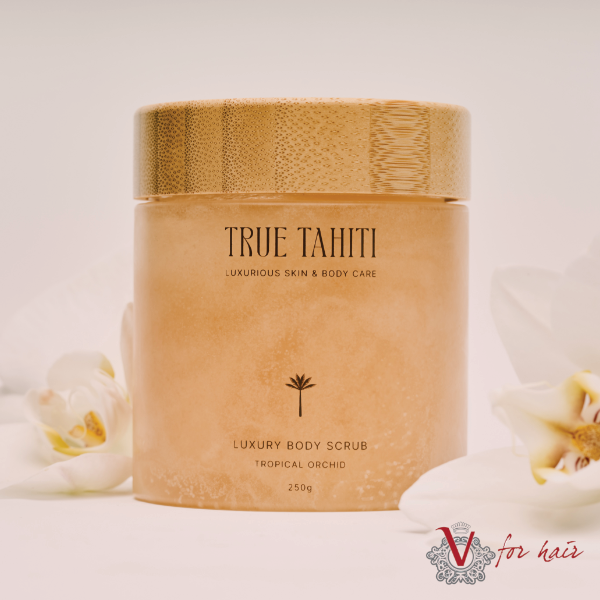 True Tahiti - Tropical Orchid Body Scrub - 250g with flowers