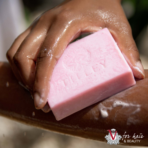 Tilley - mystic musk Finest Triple Milled Soap being used foam soap suds