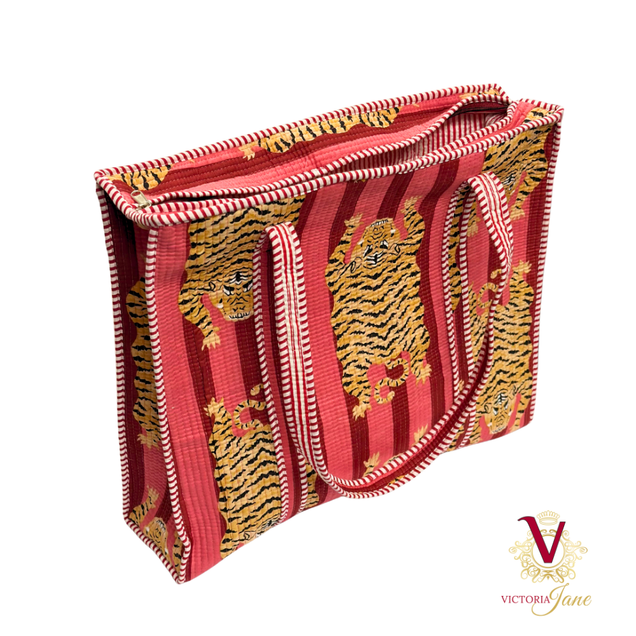 Tibetan Tiger Rust Zipped Designer Carry All Tote Bag side