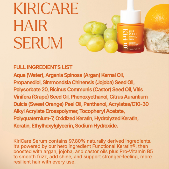 Kiri10 - Softness & Shine Keratin Hair Serum - 30ml ingredient list