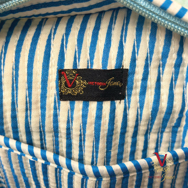 Teal Flower Zipped Designer Carry All Tote Bag inside label