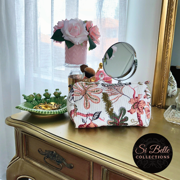 White Coral Sunset Pouch Bag Set dressing table